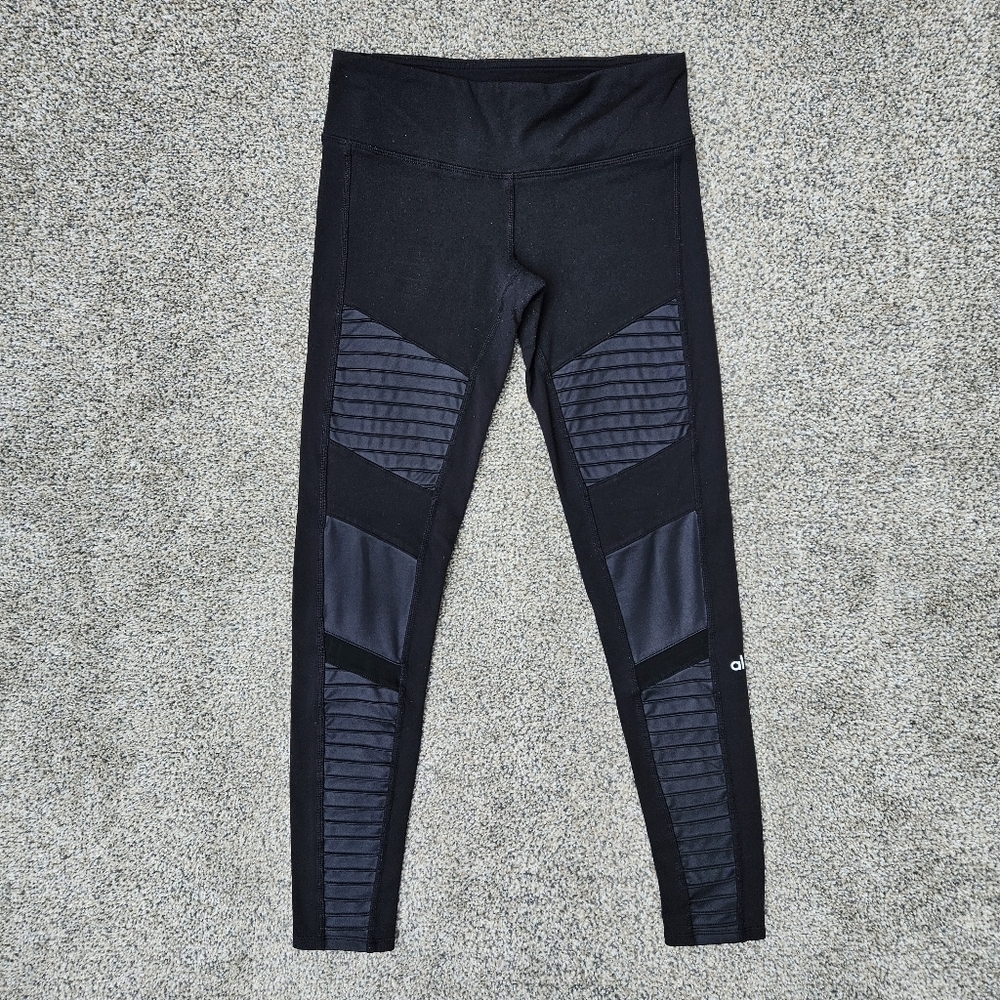 Alo Yoga High Waist Moto Leggings Black Textured Pants Womens Size Small